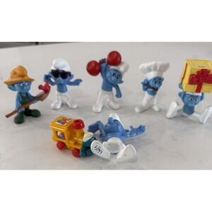 Smurfs Payo McD's Figures Lot of 5 +2 Bonus Farmer Smooth Hefty Chef Jokey used